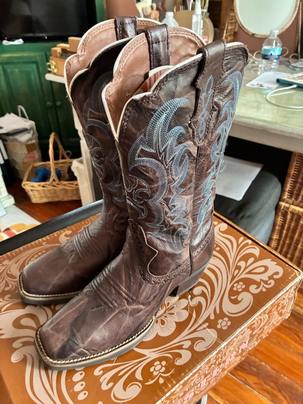 Justin Boots Brown Leather Western Boots SVL7316 Style - Picture 3 of 6